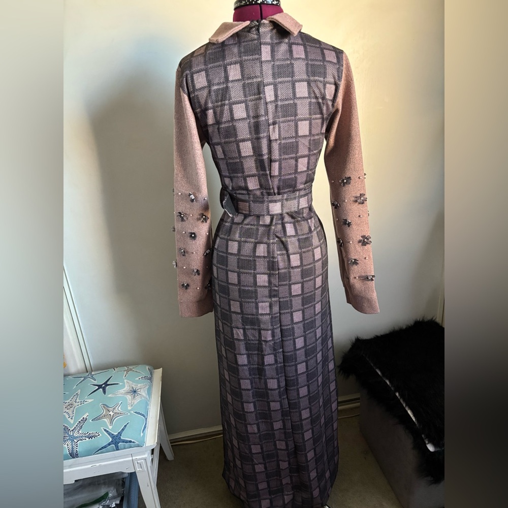 Vintage 40’s Era Pink/Gray plaid Dress w/elegant sleeves, size 38 - Picture 6 of 8